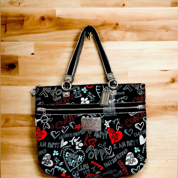 Coach Y2K Vintage Poppy Graffiti Large Glam Tote EUC - Picture 1 of 6
